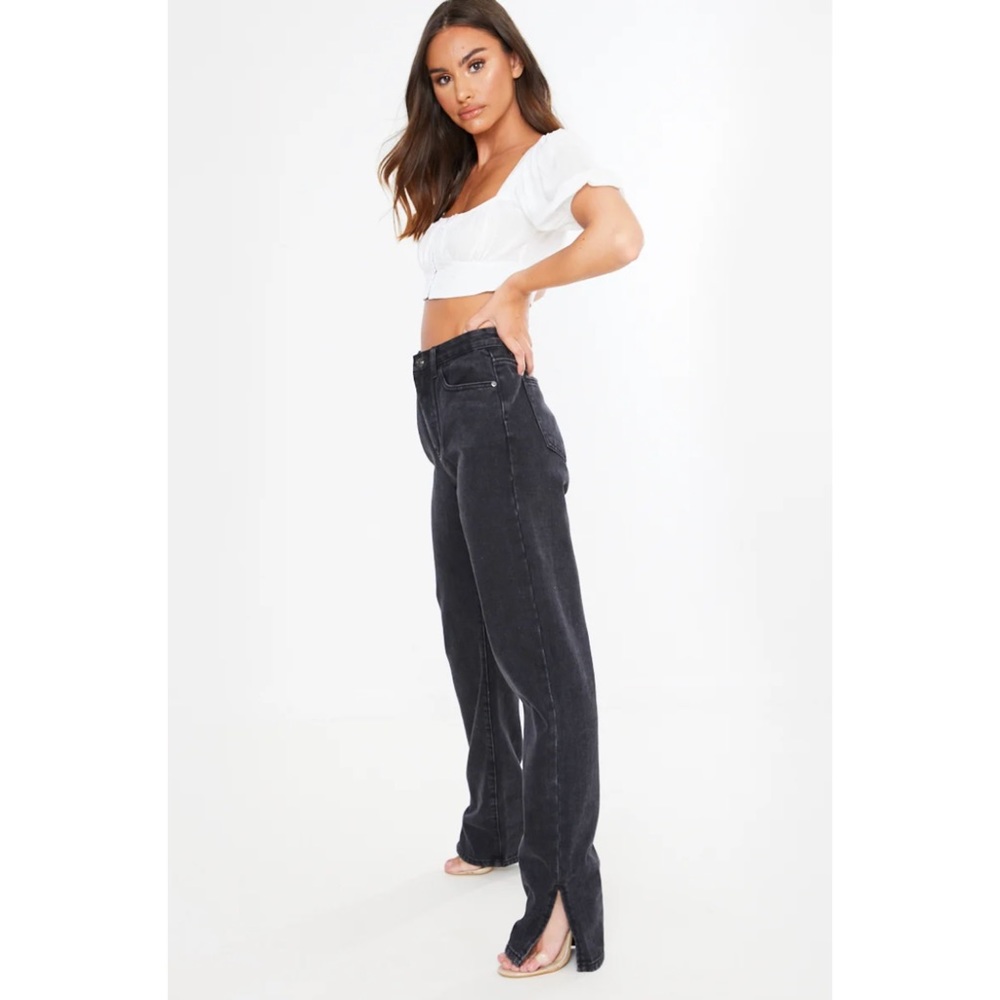 Black Denim Straight Leg Split Hem